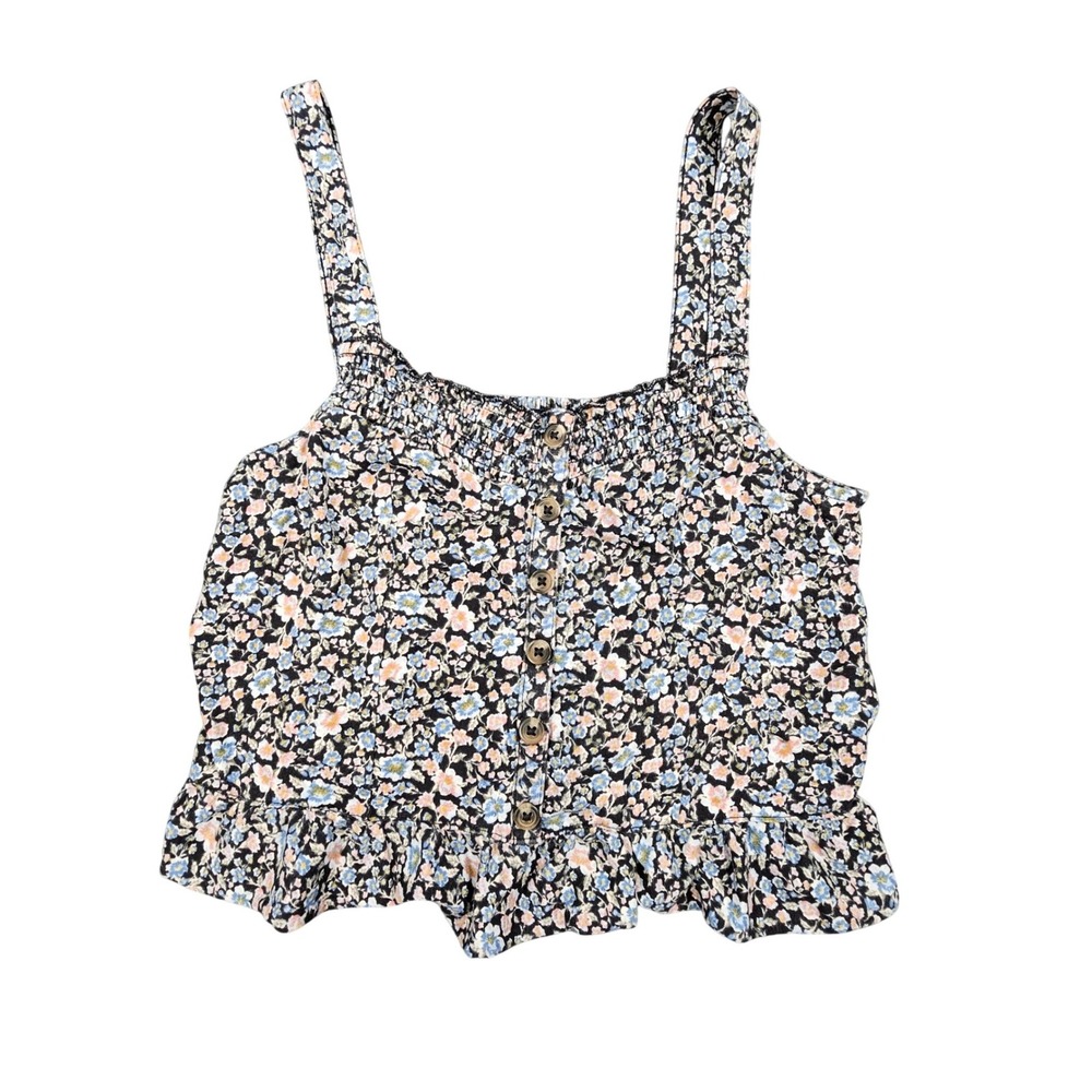 American Eagle Floral Smocked Crop Tank Top‎ M Button Front Cottagecore Boho